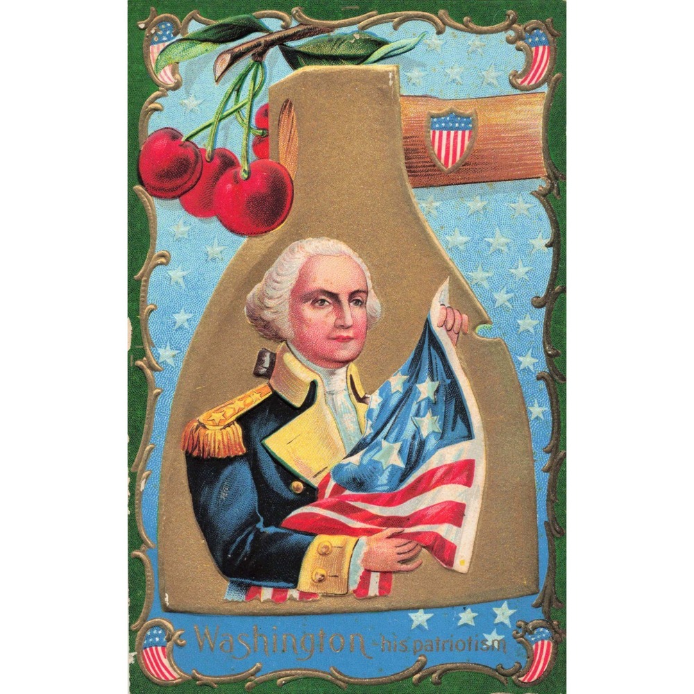 Vintage George Washington Birthday Postcard Series No 2 Patriotic Axe Cherries - Picture 1 of 2